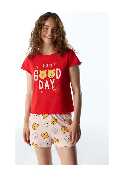 Penti Kırmızı Good Day Ayı Desenli Kısa Kollu Şort Pijama Takımı