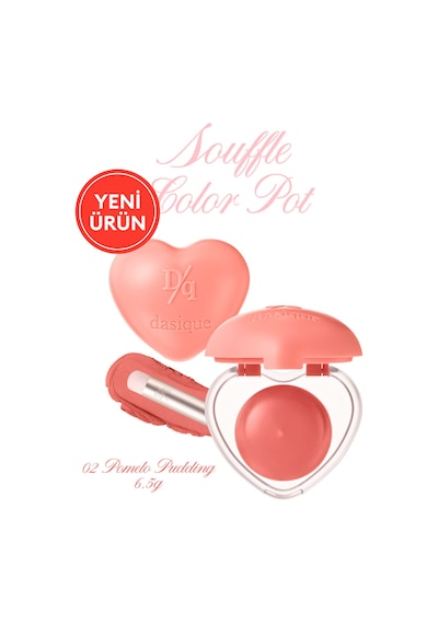 Dasique Kalp Tasarımlı Yoğun Pigmentli Köpük Yapılı Kadife Bitiş Sunan Ruj Souffle Color Pot 02 Pomelo Pudding 02 Pomelo Pudding