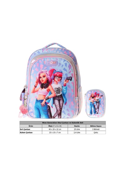 Wow Generation Cool Kız Çocuk Mavi - Pembe İlkokul Okul Çantası Ve Kalemlik Seti - Setwg-w6039c Çok Renkli
