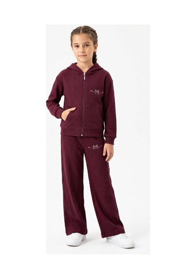 Modanino Kız Çocuk Selanik Kumaş Fermuarlı+kapüşonlu Alt-üst Takım 3-12 Yaş 12751ds Mürdüm