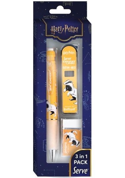 Serve Deep Üçlü Set 0.7 Mm Harry Potter Koleksiyonu Mekanik Versatil Kalem, 2b Min 48 Li & Pvc Siz Silgi Seti - Hardal Sarı Çok Renkli
