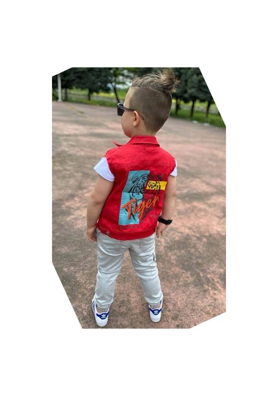 Riccotarz Erkek Çocuk Kaplan Detaylı T-shirt Sırt Baskılı Kolsuz Kırmızı Jean Ceket Kargo Cepli Alt Üst Takım Kırmızı Riccotarz Erkek Çocuk Kaplan Detaylı T-shirt Sırt Baskılı Kolsuz Kırmızı Jean Ceket Kargo Cepli Alt Üst Takım Kırmızı