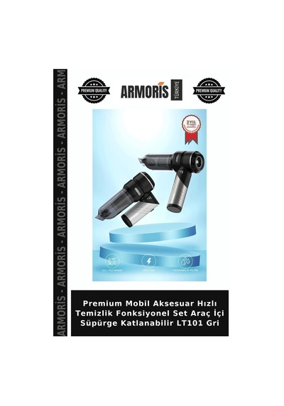 Premium Mobil Aksesuar Hızlı Temizlik Fonksiyonel Set Araç İçi Süpürge Katlanabilir Lt101 Gri