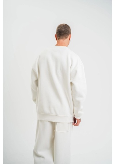 Uzun Kol Bisiklet Yaka Basic Sweatshirt - Beyaz -