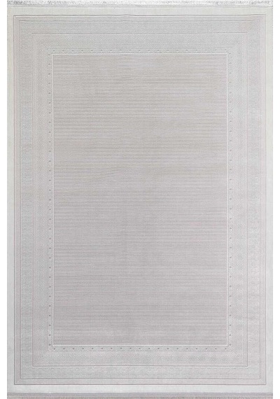 Parlak Saten Dokulu Poem Bambu Tuşe Klasik Çerçeve Desenli Halı Pm10 Beyaz Krem