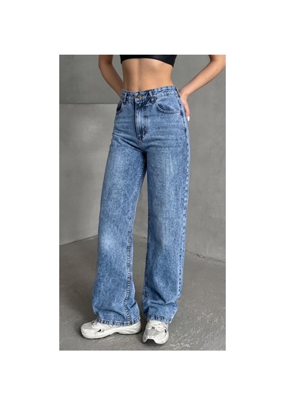 Kene Jeans Kadın Taş Yıkama Bol Paça Wide Leg Jeans Kot Pantolon Taş Yıkama