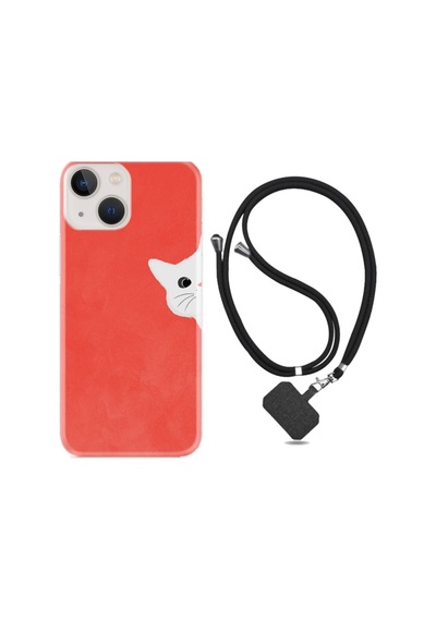 Iphone 13 Kılıf Silikon Ipli Boyun Askılı Desenli Kedoş 1735 Uyumlu