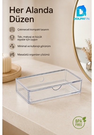 Küçük Çekmece Modülü Şeffaf Kozmetik Organizer Makyaj Takı Ruj Oje Pamuk Düzenleyici