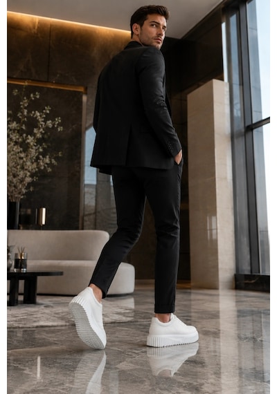 Mevese Dlob Erkek Bağcıklı Cilt Günlük Casual Spor Sneaker Ayakkabı - Beyaz