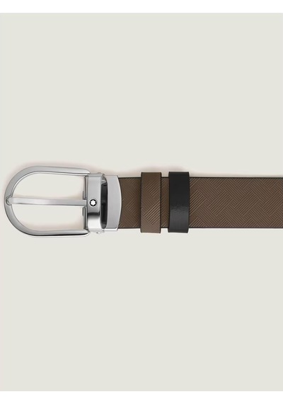 Montblanc At Nalı Tokalı Kahve - Siyah 30 Mm Çift Taraflı Deri Ke Kahverengi