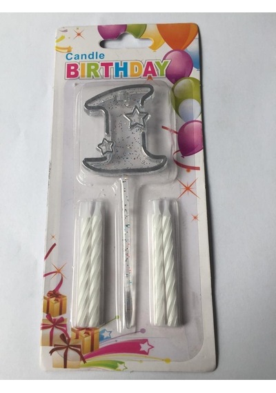 Mika Şeffaf 1 Rakam Gümüş Mum Set