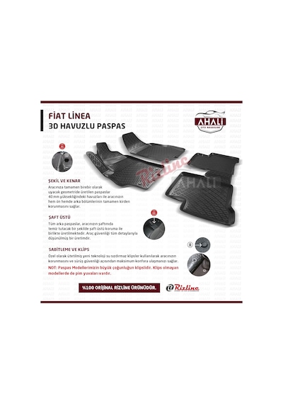 Rizline Fiat Linea 3D Havuzlu Paspas+Araç Koku