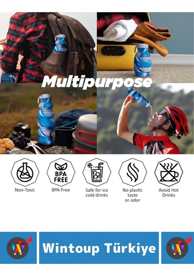 Wintoup Premium Portatif Bpa Free Şık Kamp Spor Seyahat Silikon Katlanabilir El Bombası Suluk 500 Ml Çok Renkli
