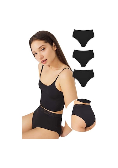Cottonhill Basic Yüksek Bel Lazer Kesim Bikini Külot 3'lü Paket - 3 Çok Renkli 4 Çok Renkli