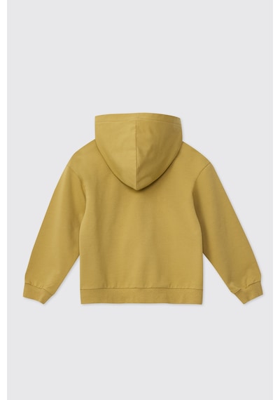Panço Kız Çocuk Kapüşonlu Fermuarlı Açık Yağ Yeşili Sweatshirt Yeşil