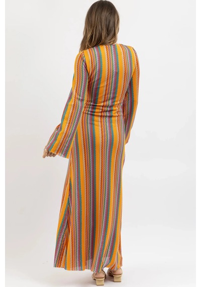 Fashion Cocktail Sürrealist Altın Tokalı 1970 Ler Desenli Zikzaklı Boho Hippi Kollu Tatil Elbisesi Çok Renkli Fashion Cocktail Sürrealist Altın Tokalı 1970 Ler Desenli Zikzaklı Boho Hippi Kollu Tatil Elbisesi Çok Renkli