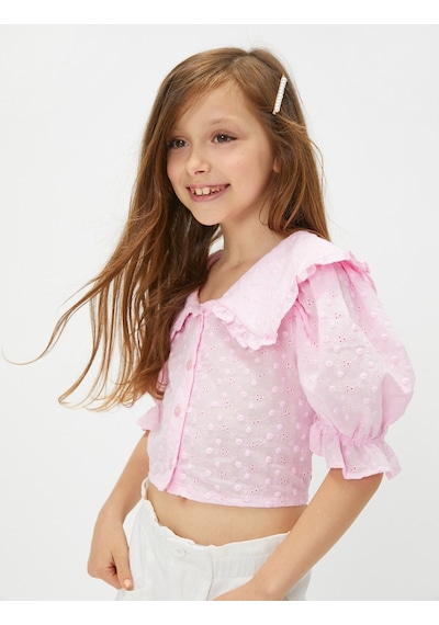 Koton Gömlek Crop Geniş Bebe Yaka Kısa Balon Kollu Pamuklu Pembe 3skg60015aw 3SKG60015AW274 Pembe Koton Gömlek Crop Geniş Bebe Yaka Kısa Balon Kollu Pamuklu Pembe 3skg60015aw 3SKG60015AW274 Pembe