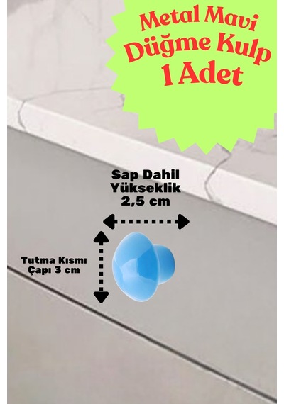 Klc Metal Yuvarlak Mavi Düğme Kulp - Çocuk Odası, Mutfak Ve Dolap İçin Modern Çekmece Kulbu Kulpları Mavi Mavi