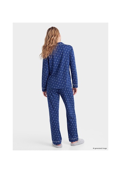 Lcw Dream Lacivert Gömlek Yaka Baskılı Kadın Pijama Takımı