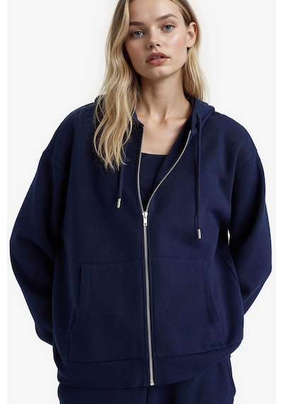 Defacto Relax Fit Kapüşonlu Basic Düz Kalın Fermuarlı Sweatshirt C1809ax25aunv251 Lacivert