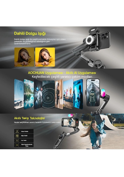 Shopytech Smart X Pro Combo 3 Eksen Akıllı Telefon Gimbal Stabilizer Apple Uyumlu iOS & Android