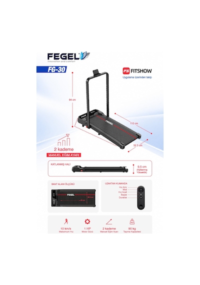 Fg-30 Uzaktan Kumandalı Ultra İnce Tam Katlanabilir Sessiz Yürüyüş Bandı 10 Km/s, 95x38,5 Cm Yürüyüş Alanı, Süre-mesafe-kalori Geri Sayım, Ev Ve Ofis