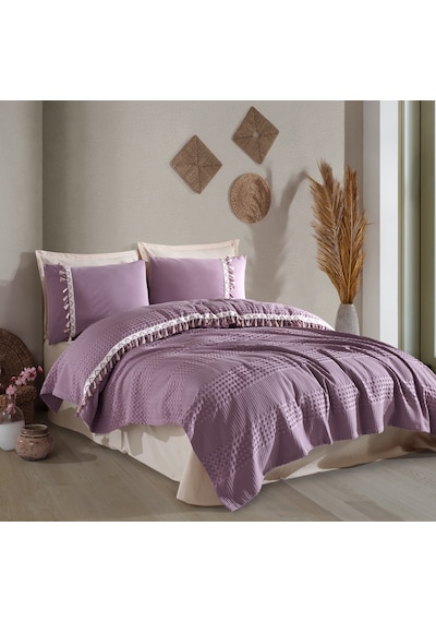 Butik Tek Kişilik Püsküllü Pike Takımı Bohamline V7 Lila