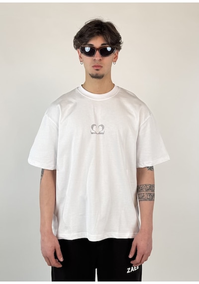 Zaee 2m Motive Taşlı Oversize T-shirt Beyaz