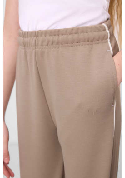 Tommylife Ekru-koyu Bej O Yaka Baskılı Lastik Paçalı Standart Fit Kız Çocuk Eşofman Takım - 75186 Ekru/koyu Bej Ekru - Koyu Bej