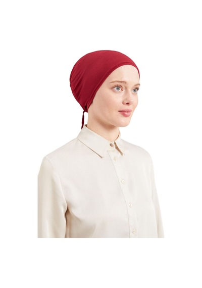 Melodi Scarf Kadın Tesettür Dikişsiz Set Bone Bordo 3 Adet Bağlamalı Penye Bone Bordo