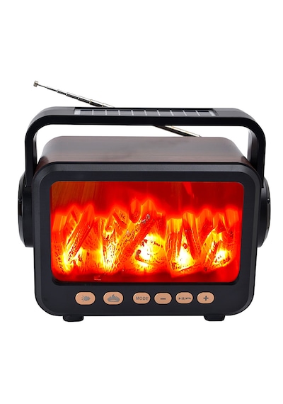 Şömine Tasarımlı Retro Taşınabilir Bluetooth Speaker Güneş Eneji Şarj Özelliği El Feneri Fm Radyo/usb/aux/