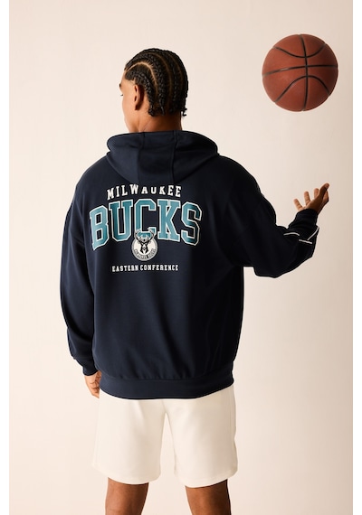 Defacto Nba Mılwaukee Bucks Oversıze Kapüşonlu Cepli Fermuarlı Sweatshirt Hırka H7762ax26aunv253 Lacivert-nv253
