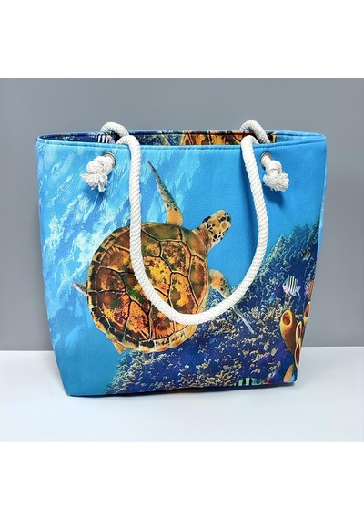 Kaplumbağa Desenli Plaj Çantası Çok Renkli