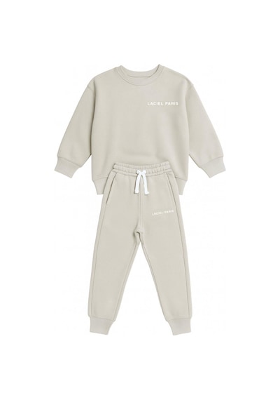 Magu Kız Çocuk Pamuklu Oversize Sweatshirt Eşofman Alt Takım - Rahat Ve Şık Krem