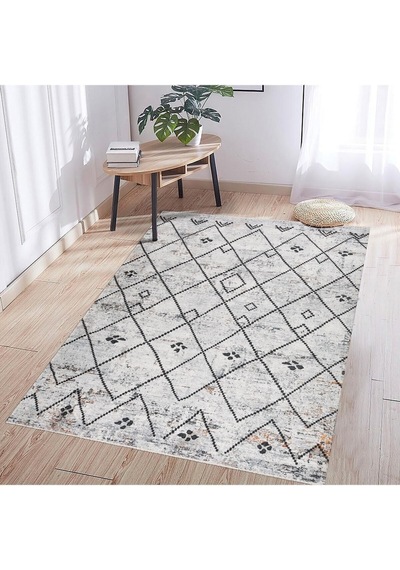 Madrid Vl Premium Yıkanabilir Pamuklu Kaymaz Tabanlı Saçaklı Kilim Gri-antrasit