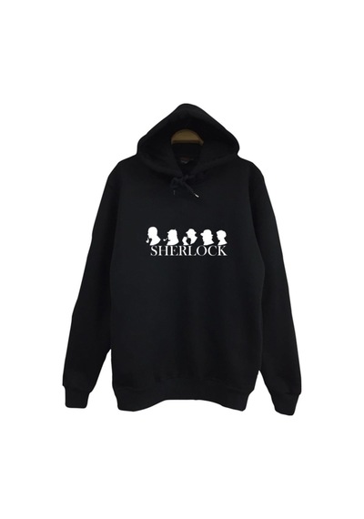 Sherlock Holmes Baskılı Kapüşonlu Sweatshirt Siyah