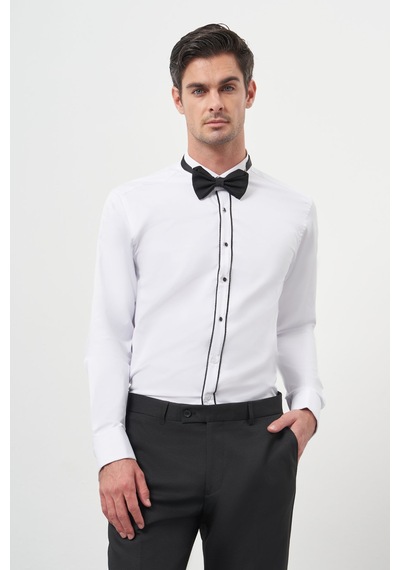 Morven Erkek Siyah Biyeli Slim Fit Ata Yaka Gömlek 25mc004041001 Siyah