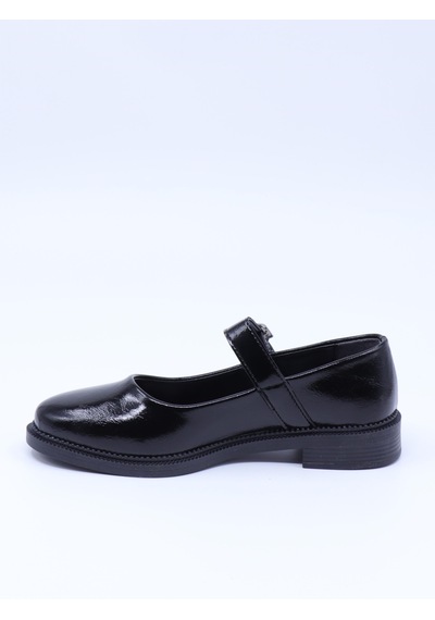 Nesilshoes Nesil Shoes Süha 250 Syh Krşk Rgn Tokalı Balerin Kadın Babet Siyah Kırışık Rugan
