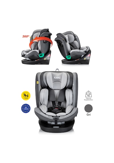 Kanz Cosmos İ-size 0-36kg 360 Dönebilen Oto Koltuğu Gri