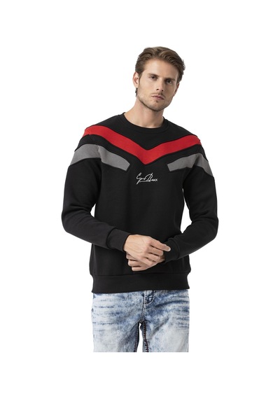 Cipo & Baxx Şerit Detaylı Regular Fit Erkek Sweatshirt Cl581 Siyah