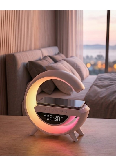 Rgb Gece Lambalı Kablosuz Şarj Cihazlı Bluetooth Hoparlör Dijital Saat - Lisinya