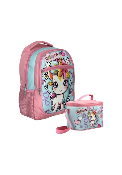 Cennec Bebek Unicorn Desenli Kız Çocuk Pembe Turkuaz İkili Çanta Ve Beslenme Seti - Setumt5048b Pembe - Turkuaz