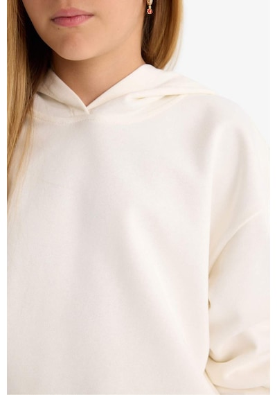 Defacto Kız Çocuk Relax Fit Kapüşonlu Basic Düz Sweatshirt F0008a825auer99 Ekru