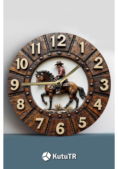 Western Kovboy Temalı 3d Görünümlü Mdf Duvar Saati - 33 Cm Sdw303 Renkli