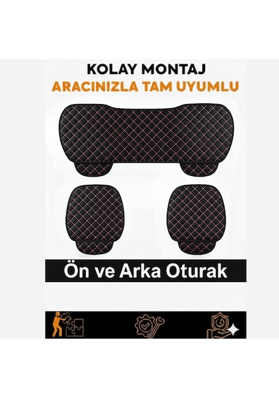 Ford Taurus 1996 2006 Uyumlu 3 Parça Kapitone Oturak Araba Koltuk Suni Deri Siyah Pembe - Kaymaz