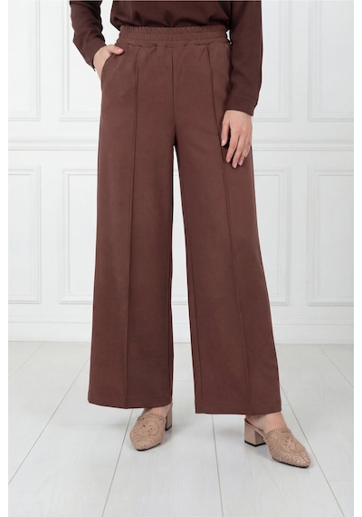 Unika Boutique Zayna Bol Paça Çımalı Skuba Dalgıç Pantolon-mt3555 Beyaz Kahverengi