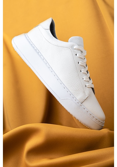 Beyaz Casual Bağcıklı Deri Sneakers Beyaz