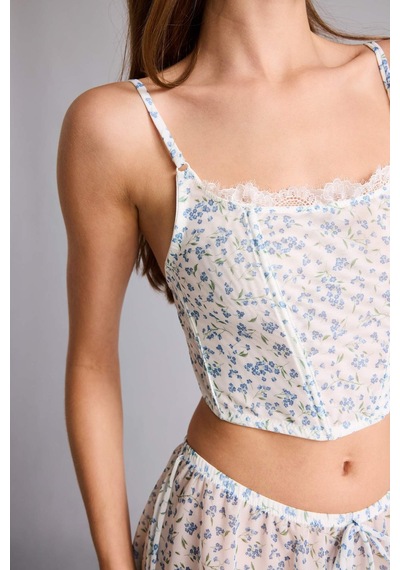 Defacto Çiçekli İnce Askılı Dantel Detaylı Açık Mavi Pijama Üst H7586ax26spbe216 Mavi-be216