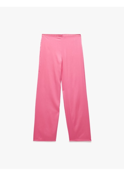 Koton Uzun Rahat Kalıp Kalpli Saten Pijama Altı Fuşya 6wlk50035mw Fuşya