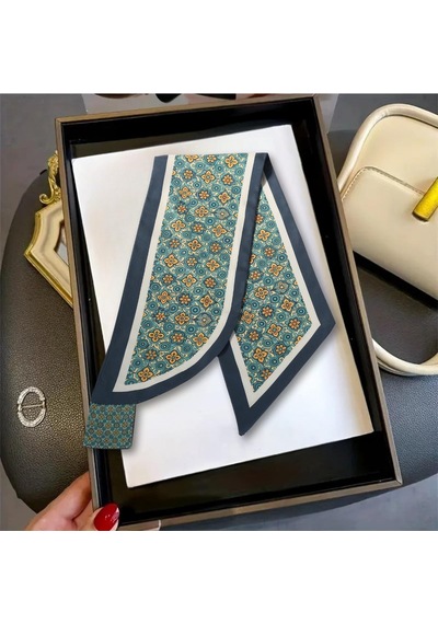 Walkenzo Vintage Esintili Çiçek Desenli Modern Tasarım Kadın Kravat Fular Yeşil
